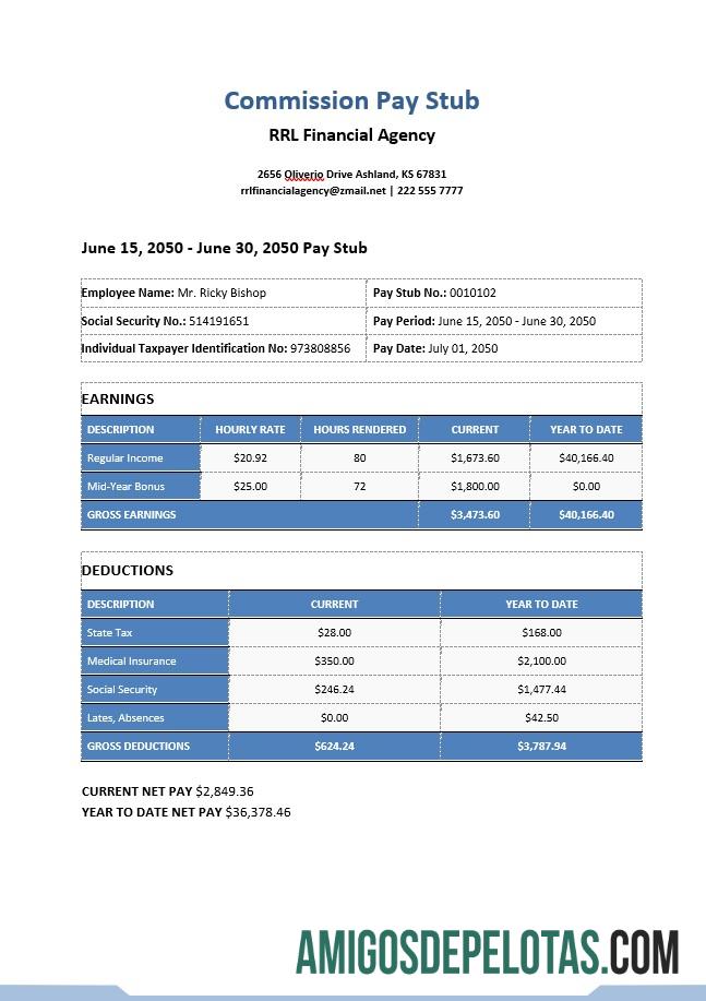 Em branco Modelo de recibo de pagamento de comissão